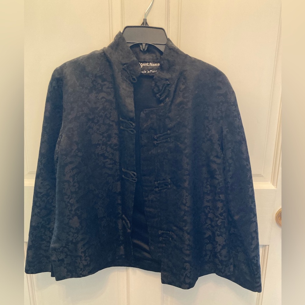 Elegant Nomad black silk jacket made in